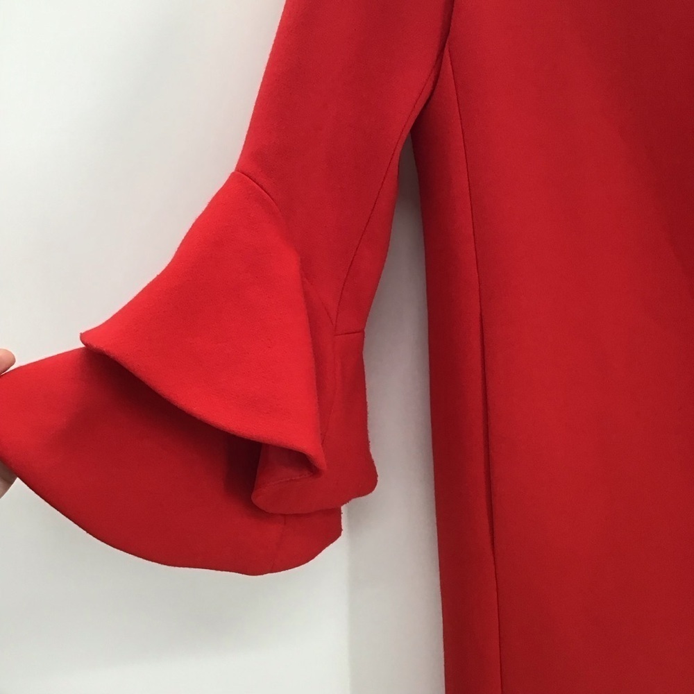 ZARA Frilled Sleeve Jacket Coat Chic Career Business Casual Red Size Small - Picture 8 of 11